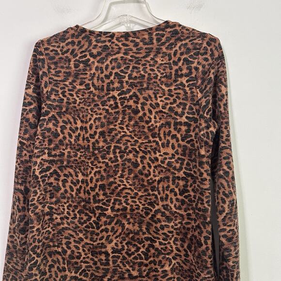 Chicos Tunic Top 0 Small Animal Leopard Brown Long Sleeve Shirt Trendy Work - Picture 7 of 9